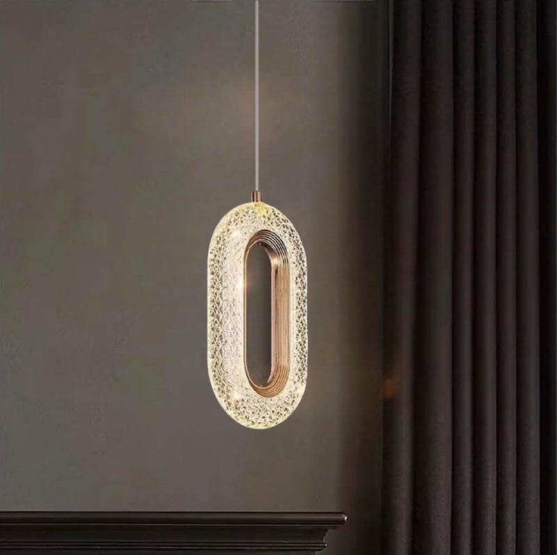 Groeien 12W | 3 Color Gold Finish Modern LED Crystal Oval Hanging Pendant Ceiling Lamp Fixture | Chandelier for Home, Indoor, Outdoor,Living Room, Bedroom(Oval-Crystal Ring, 1) - Image 1