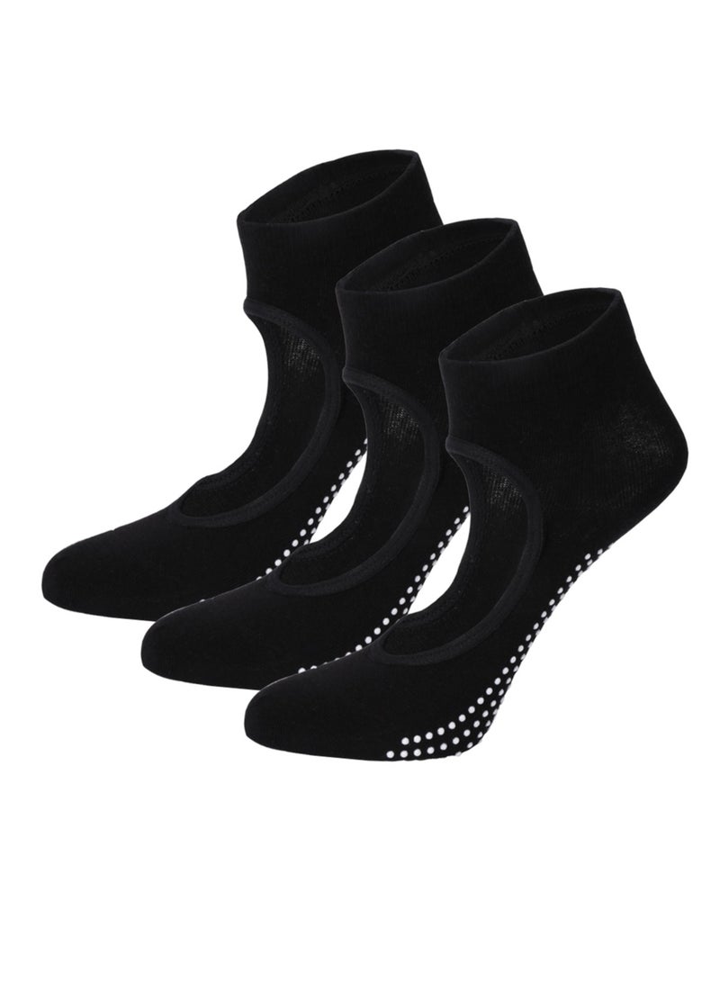 3 Pairs Anti Slip Yoga Socks Gym Pilates Ballet Fitness Sport Sweating Socks for Women, Black  - Image 1