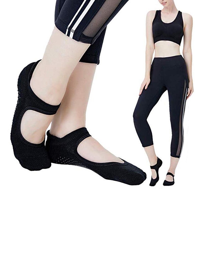 3 Pairs Anti Slip Yoga Socks Gym Pilates Ballet Fitness Sport Sweating Socks for Women, Black  - Image 2