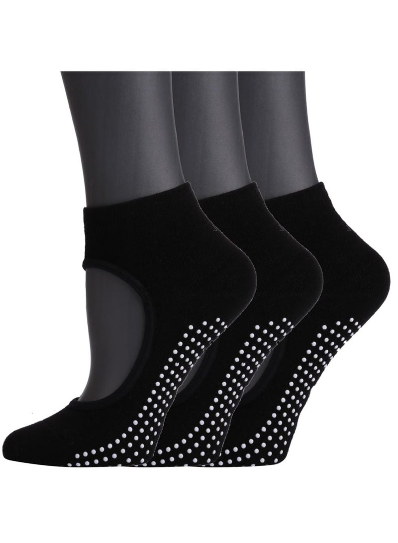 3 Pairs Anti Slip Yoga Socks Gym Pilates Ballet Fitness Sport Sweating Socks for Women, Black  - Image 4