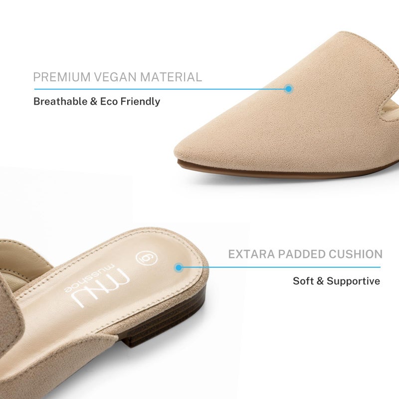 MUSSHOE Pointed Toe Mules for Women: Comfortable Slip On Flats with Soft Memory Foam - Non-Slip Lightweight Backless Loafers for Office Work & Business Casual,Beige Suede 9 - Image 3