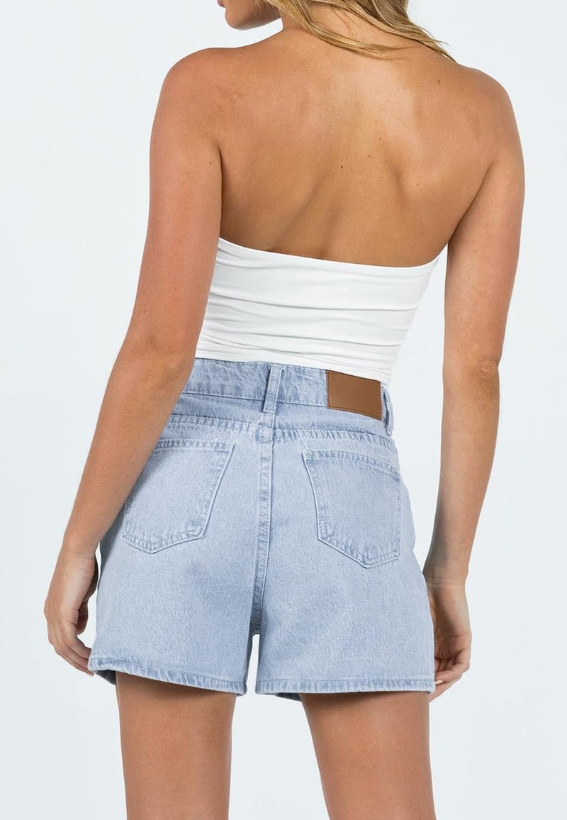 CHICZONE Womens High Waisted Denim Shorts Stretchy Straight Leg Jean Shorts Summer Hot Short Pants Light Blue L - Image 3