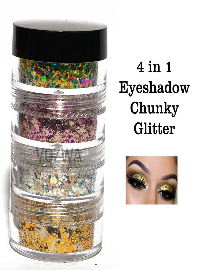 Vozwa 4 in 1 Eyeshadow Chunky and Fine Glitter Mix - (Green + Pink + Silver +Golden) - Image 5