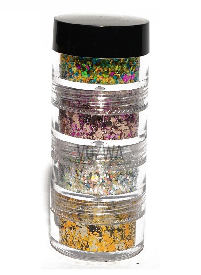 Vozwa 4 in 1 Eyeshadow Chunky and Fine Glitter Mix - (Green + Pink + Silver +Golden) - Image 1