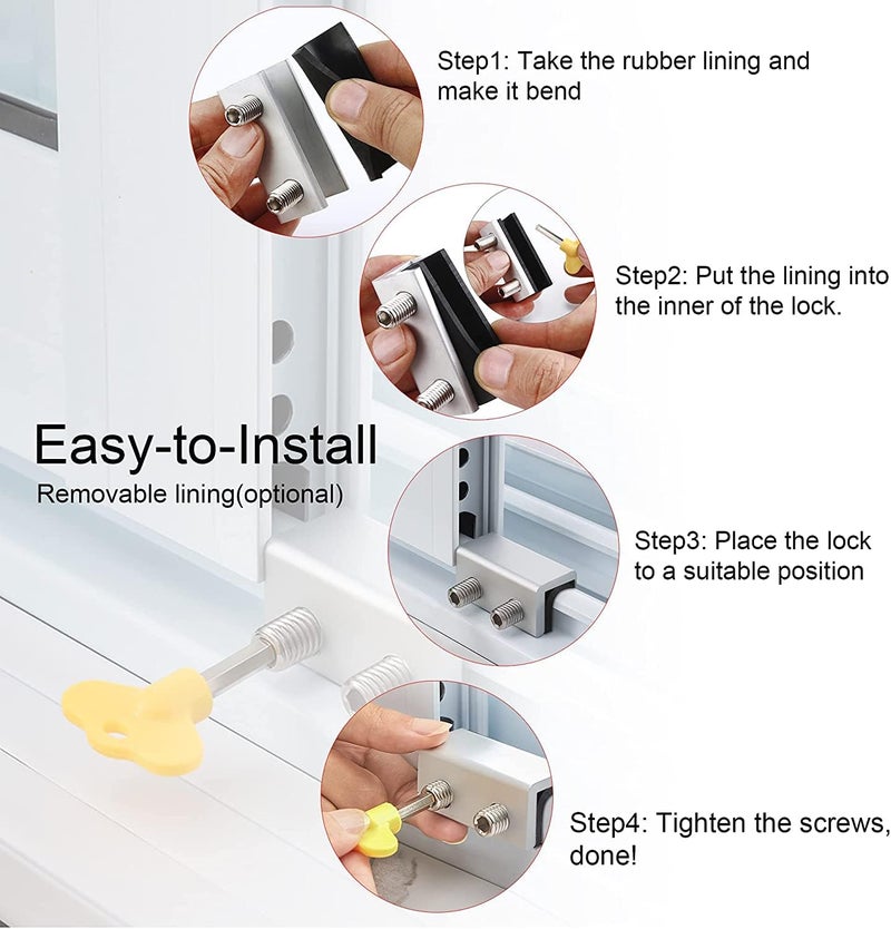 PENMAMA Window Locks, 8 Sets Sliding Security Window Lock with Key for Vertical & Horizontal Sliding Windows & Sliding Doors, Adjustable Window Locks Security Window Stoppers for Patio Bedroom Home and Office - Image 4