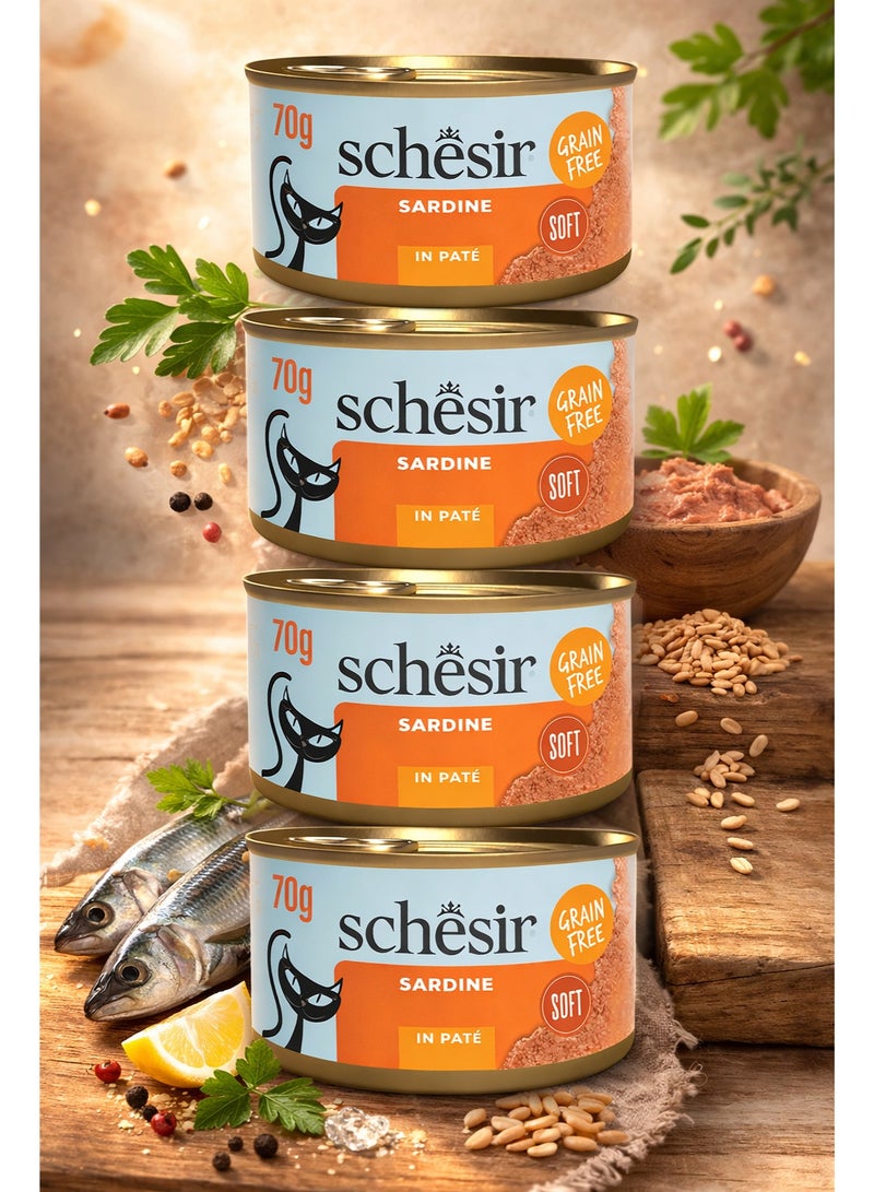 طعام قطط بالسردين في باتيه ناعم خالٍ من الحبوب، طعام رطب طبيعي غني بالبروتين مصنوع من سردين حقيقي، وجبة صحية ولذيذة للقطط البالغة بوزن 70 جرام