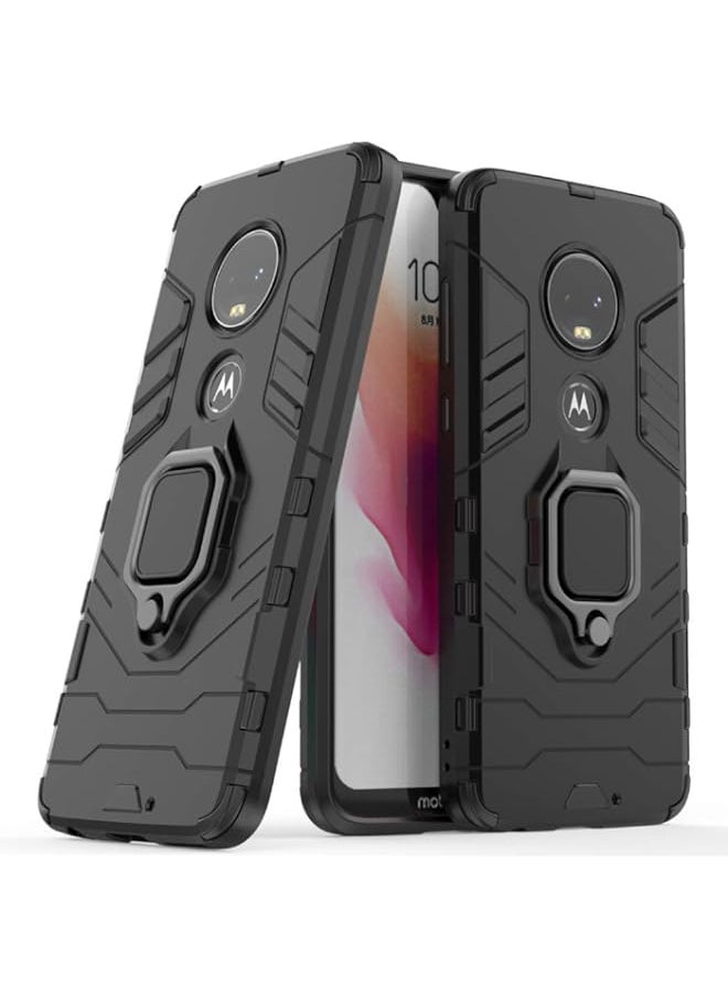 BGM - Compatible with Moto G7, Moto G7+ Case, Metal Ring Grip Kickstand Shockproof Hard Bumper Shell (Works with Magnetic Car Mount) Dual Layer Rugged Cover for Motorola Moto G7, Moto G7 Plus (Black) - Image 1