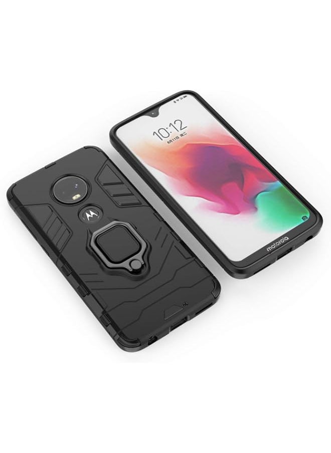 BGM - Compatible with Moto G7, Moto G7+ Case, Metal Ring Grip Kickstand Shockproof Hard Bumper Shell (Works with Magnetic Car Mount) Dual Layer Rugged Cover for Motorola Moto G7, Moto G7 Plus (Black) - Image 1