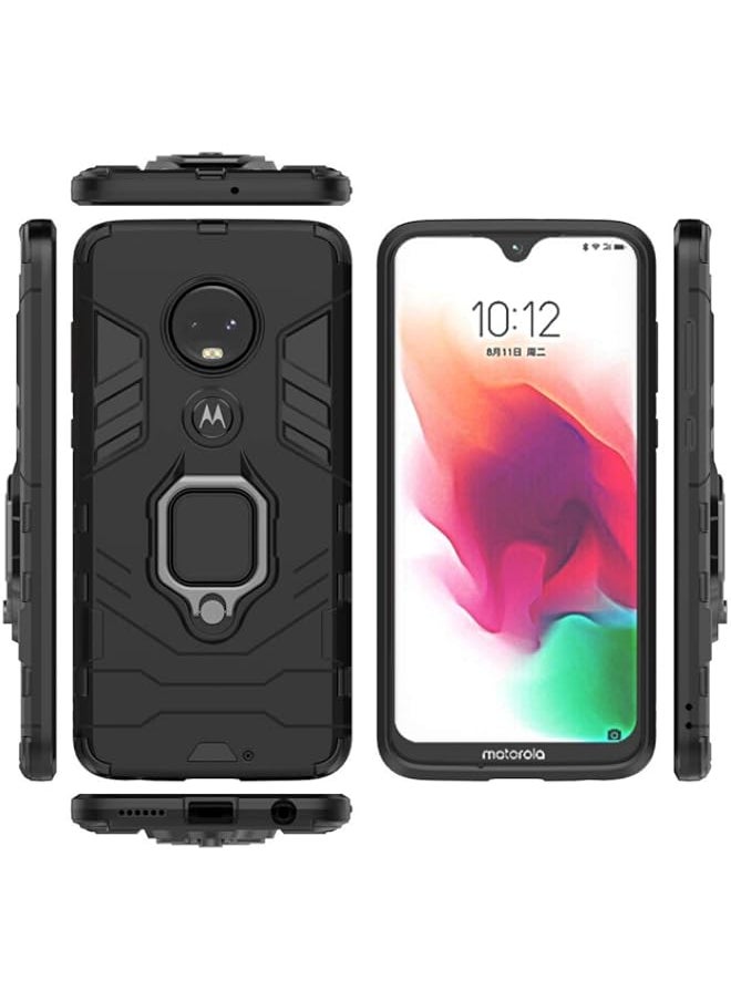 BGM - Compatible with Moto G7, Moto G7+ Case, Metal Ring Grip Kickstand Shockproof Hard Bumper Shell (Works with Magnetic Car Mount) Dual Layer Rugged Cover for Motorola Moto G7, Moto G7 Plus (Black) - Image 1