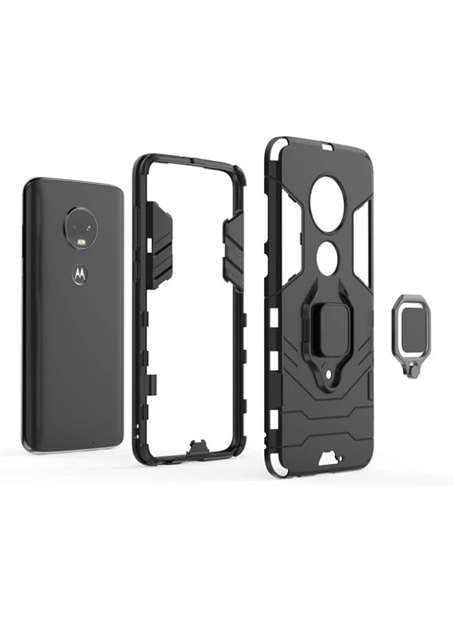 BGM - Compatible with Moto G7, Moto G7+ Case, Metal Ring Grip Kickstand Shockproof Hard Bumper Shell (Works with Magnetic Car Mount) Dual Layer Rugged Cover for Motorola Moto G7, Moto G7 Plus (Black) - Image 1
