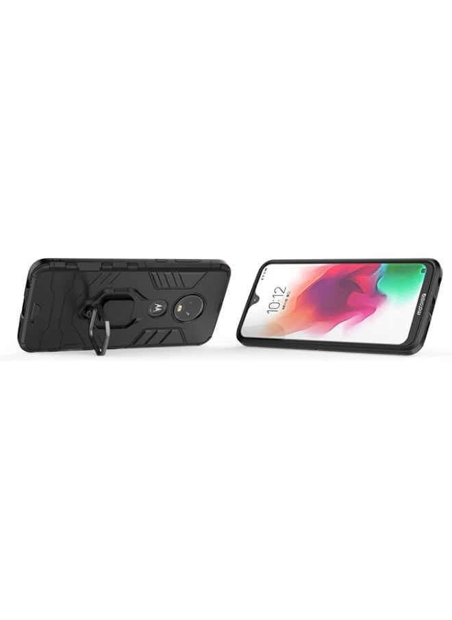 BGM - Compatible with Moto G7, Moto G7+ Case, Metal Ring Grip Kickstand Shockproof Hard Bumper Shell (Works with Magnetic Car Mount) Dual Layer Rugged Cover for Motorola Moto G7, Moto G7 Plus (Black) - Image 1
