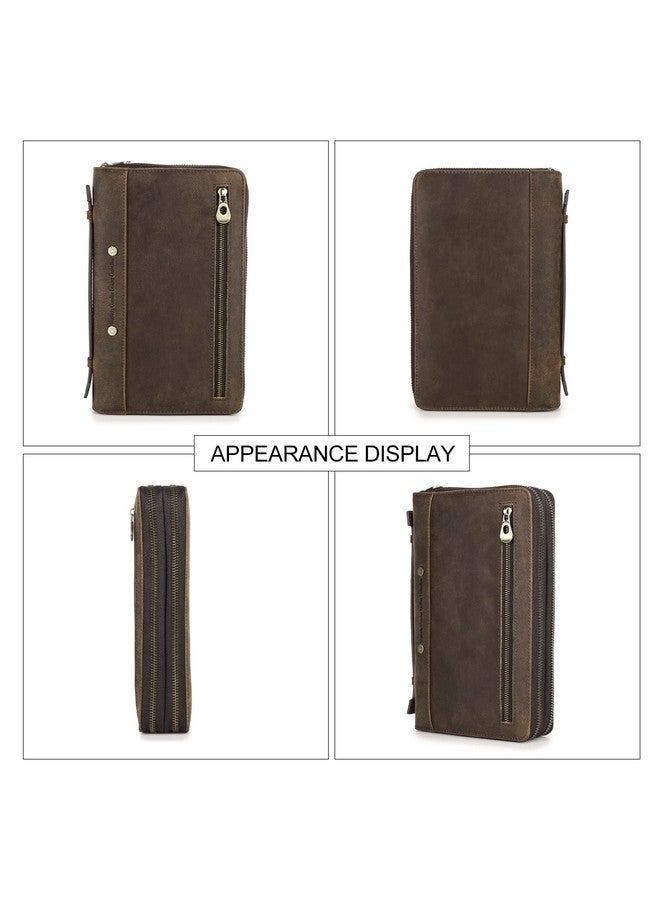 CONTACTS Crazy Horse Leather Men Clutch Hand Bags Genuine Leather Purse RFID Wallet Large Capacity Business Card Multifunction Zipper Handbag - Image 3