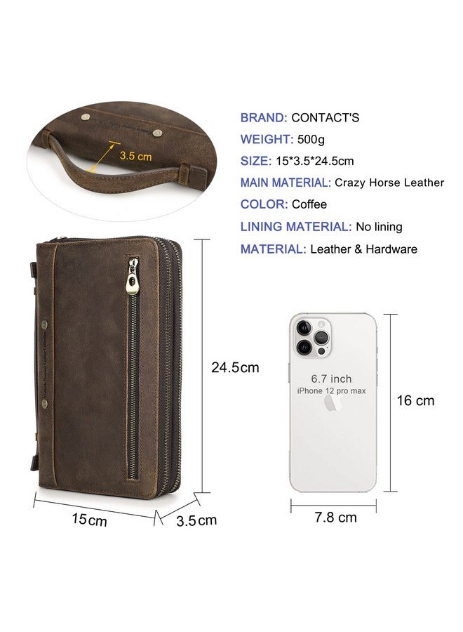 CONTACTS Crazy Horse Leather Men Clutch Hand Bags Genuine Leather Purse RFID Wallet Large Capacity Business Card Multifunction Zipper Handbag - Image 2