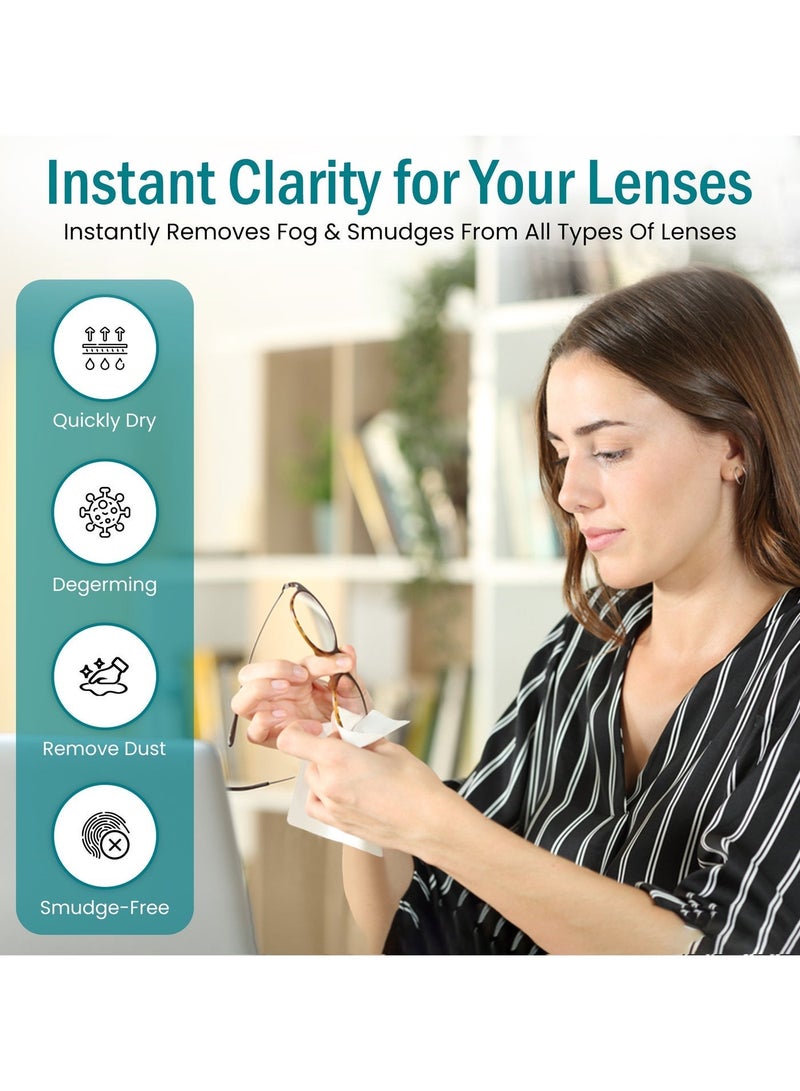 Lens Cleaning Wipes - 100 Pack Pre-Moistened Anti-Fog Eyeglass Wipes and screen cleaner| Individually Wrapped, Streak-Free, Safe for Glasses, Camera Lenses, Phones, Screens & Sunglasses - Image 4