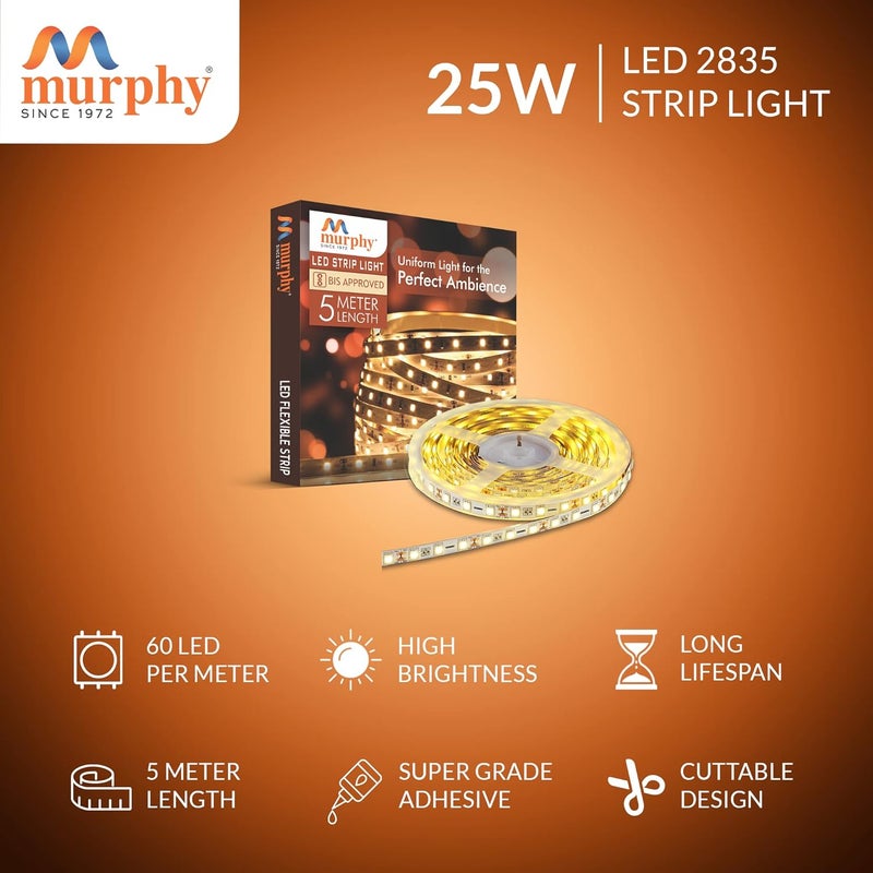 Murphy 25W LED Strip 2835 Cove Light 5 Metre Warm White Pack of 2 with Driver PCB - Image 2