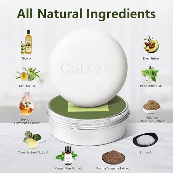 Calzzle 4 Pcs Herbal Soap Bar with Tea Tree Oil, Olive Oil & Organic Shea Butter - Natural Handmade Soap for Women & Men, Gentle Face, Body & Foot Cleanser for Dry, Itchy or Sensitive Skin, 3.53 oz - Image 2