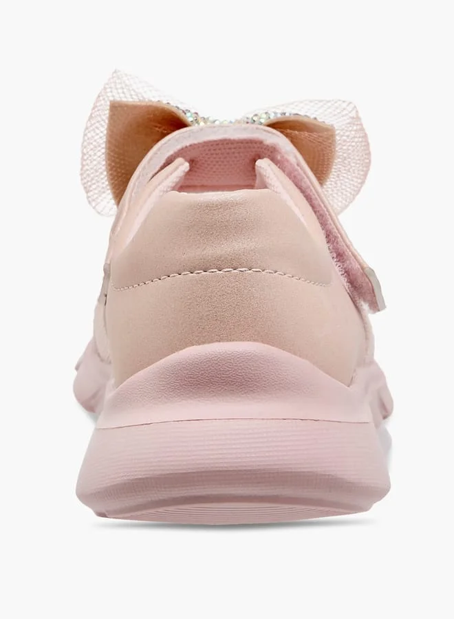 JUNIORS Girls Mesh Bow Detail Mary Jane Shoes with Hook and Loop Closure