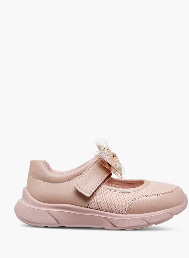 JUNIORS Girls Mesh Bow Detail Mary Jane Shoes with Hook and Loop Closure