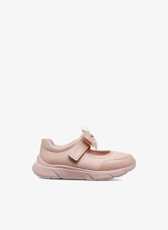 JUNIORS Girls Mesh Bow Detail Mary Jane Shoes with Hook and Loop Closure Ramadan Collection