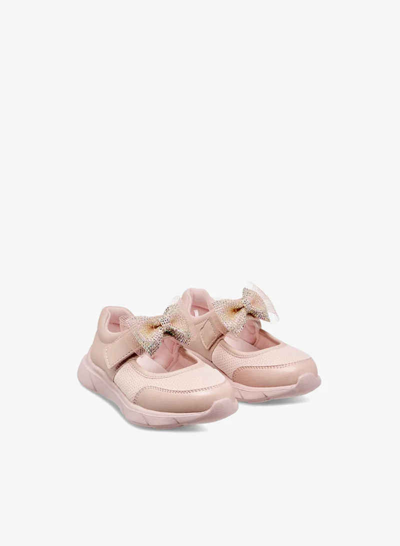 JUNIORS Girls Mesh Bow Detail Mary Jane Shoes with Hook and Loop Closure Ramadan Collection