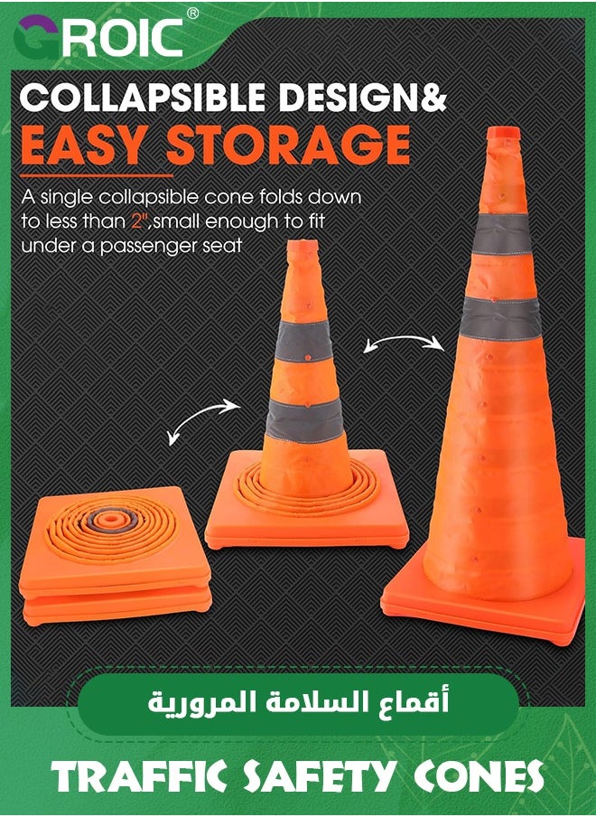 GROIC - 17.7 Inch Collapsible Traffic Safety Cones with Led Light, Orange Safety Cones, Multi Purpose Pop up Cones with Reflective Collar, for Road Parking, Extendable Road Parking Cones for Driving Practice - Image 1