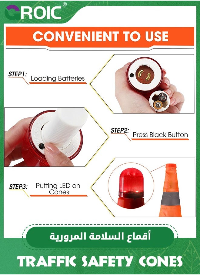 GROIC - 17.7 Inch Collapsible Traffic Safety Cones with Led Light, Orange Safety Cones, Multi Purpose Pop up Cones with Reflective Collar, for Road Parking, Extendable Road Parking Cones for Driving Practice - Image 1