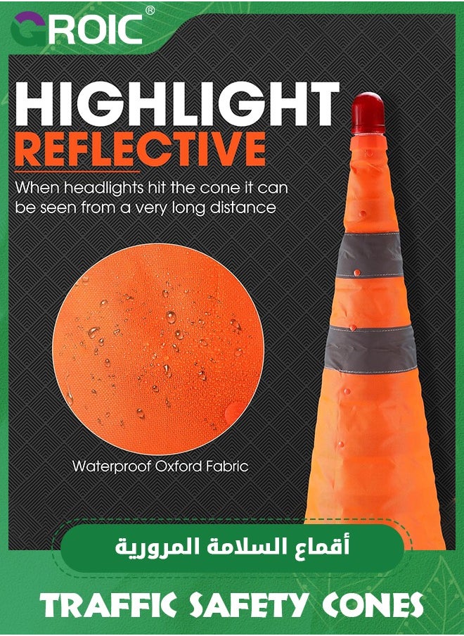 GROIC - 17.7 Inch Collapsible Traffic Safety Cones with Led Light, Orange Safety Cones, Multi Purpose Pop up Cones with Reflective Collar, for Road Parking, Extendable Road Parking Cones for Driving Practice - Image 1