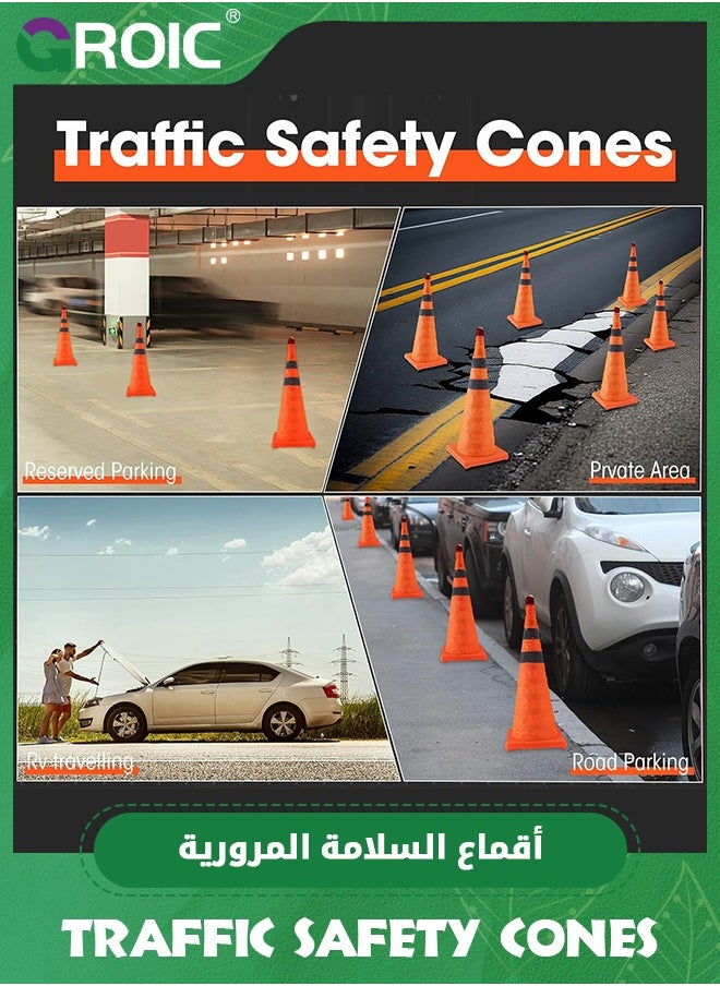 GROIC - 17.7 Inch Collapsible Traffic Safety Cones with Led Light, Orange Safety Cones, Multi Purpose Pop up Cones with Reflective Collar, for Road Parking, Extendable Road Parking Cones for Driving Practice - Image 1