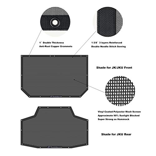 Shadeidea JK Sun Shade Top Compatible with Jeep Wrangler JKU Top Sunshade Soft Mesh Roof Cover (2007-2018)- Wind Noise UV Blocker -10 Year Warranty -4 Door -Black -Front&Rear (2 pcs) - Image 4