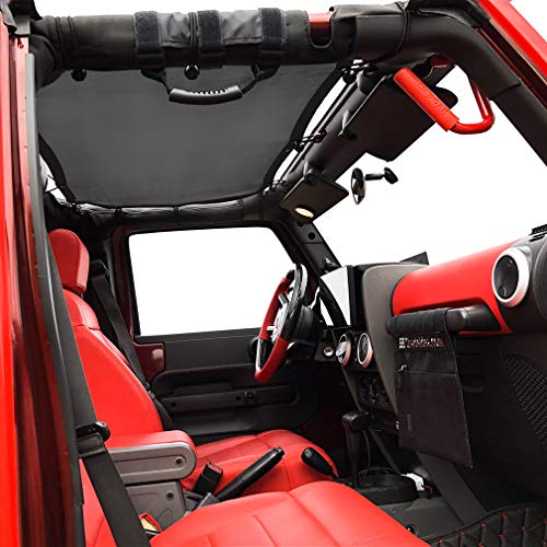 Shadeidea JK Sun Shade Top Compatible with Jeep Wrangler JKU Top Sunshade Soft Mesh Roof Cover (2007-2018)- Wind Noise UV Blocker -10 Year Warranty -4 Door -Black -Front&Rear (2 pcs) - Image 2
