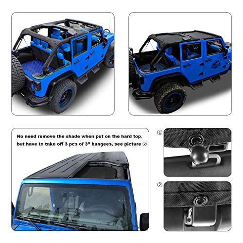 Shadeidea JK Sun Shade Top Compatible with Jeep Wrangler JKU Top Sunshade Soft Mesh Roof Cover (2007-2018)- Wind Noise UV Blocker -10 Year Warranty -4 Door -Black -Front&Rear (2 pcs) - Image 3