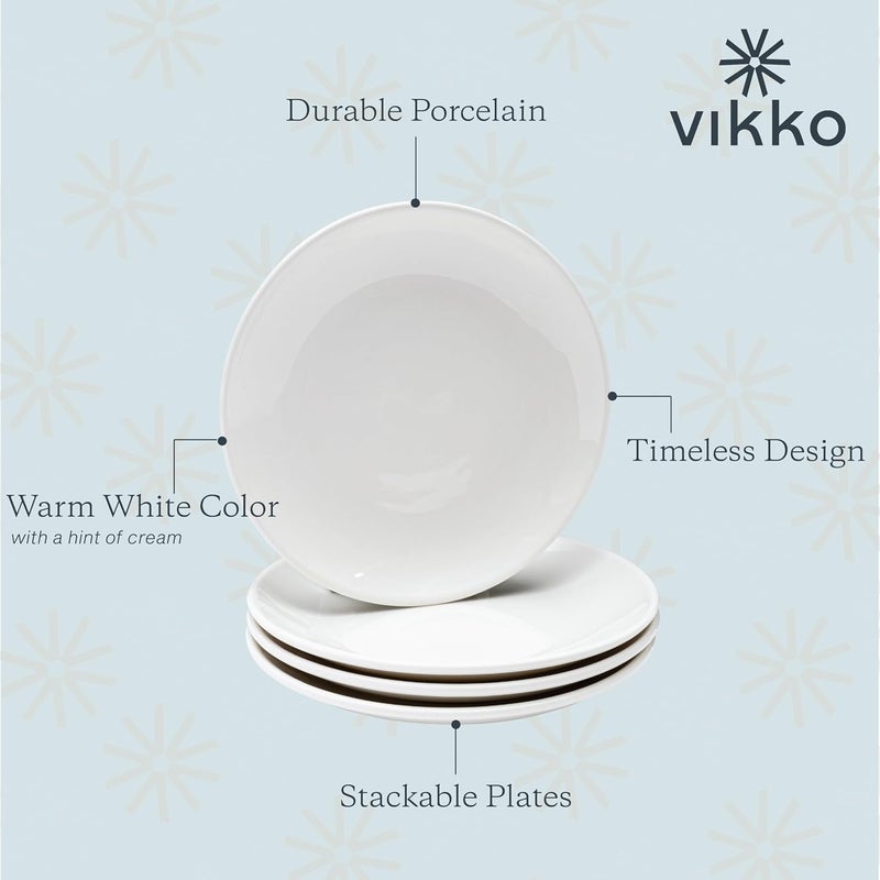 Vikko Dessert Plate Set of 6 White Plates Fine Porcelain Stackable 7 Inch Dessert Plates Dishwasher Safe 7 Dessert Plate - Image 3