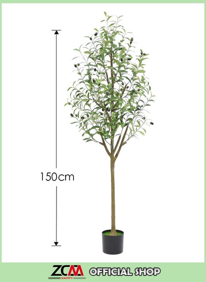 ZCM-HAPPY Large Artificial Olive Tree 150cm, Nordic Style Indoor and Outdoor Green Plant - Hotel and Garden Potted Decoration, Bird of Paradise Bonsai Ornament - Image 1