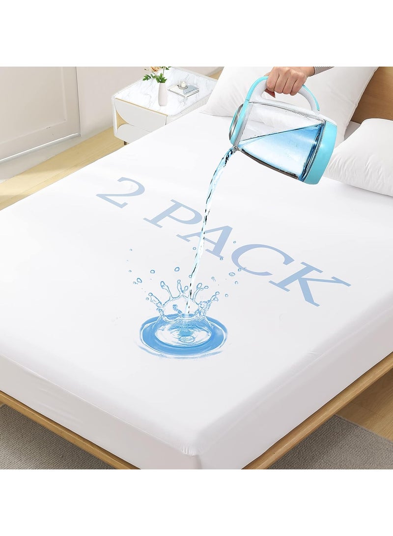 2 Pack 100% Waterproof Mattress Pad Protector,Breathable Quilted Mattress Cover,Breathable Mattress Protector,Soft Breathable Mattress Pad Cover,Dust Proof Mattress Protector (White-180cm*220cm) - Image 1