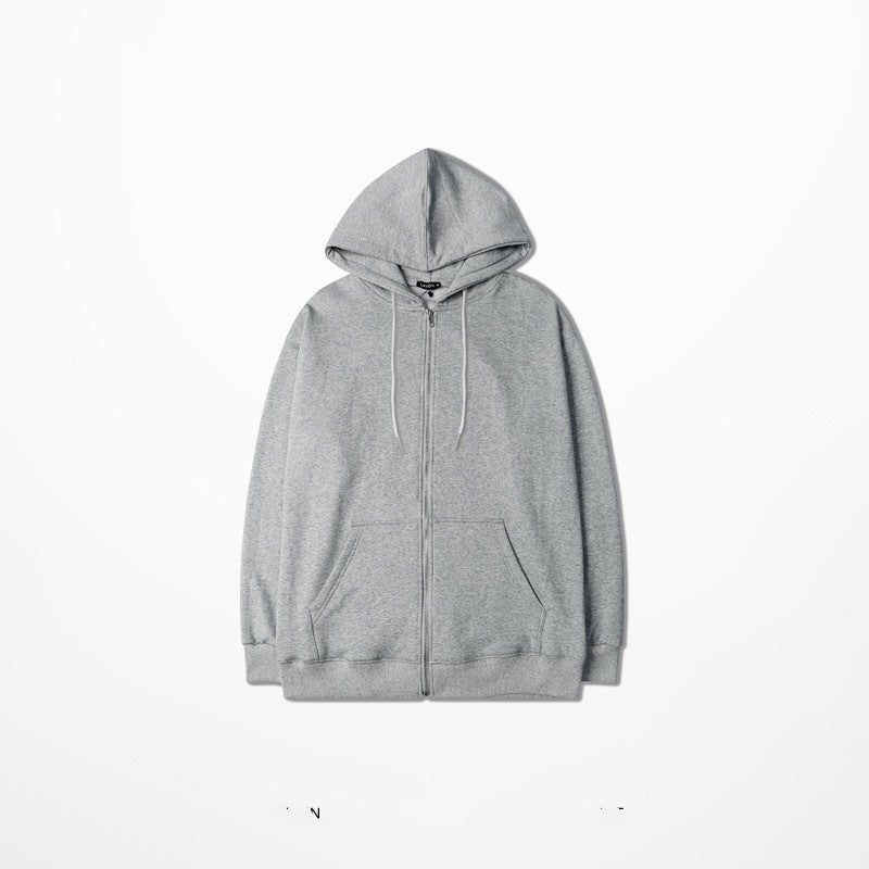Mens Zip-Up Hoodie 2023 Fleece Warm Winter Coat Thin gray solid color cardigan jacket