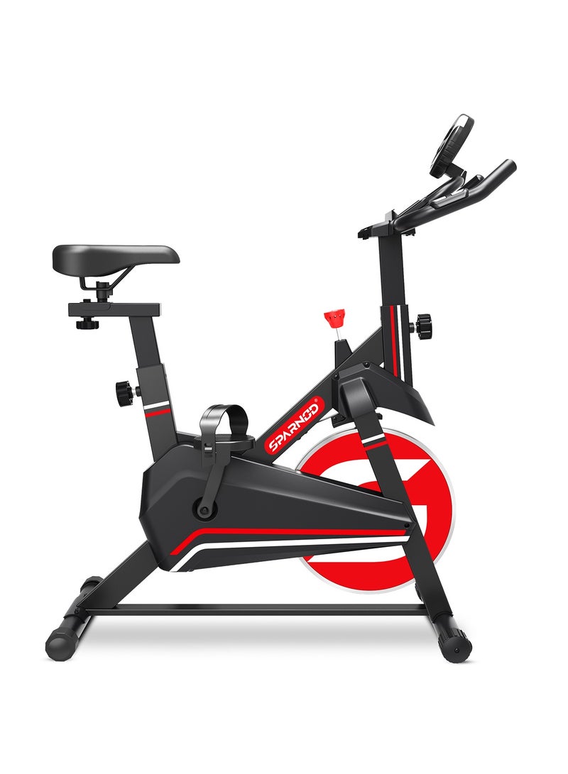Sparnod Fitness SSB-08N Spin Bike Exercise Cycle for Home Gym with 8kg Flywheel, LED Display, Pulse Sensor, Adjustable Resistance, Silent Belt Drive, 4-way Adjustable Cushioned Seat and 2-way Handlebar - Image 1