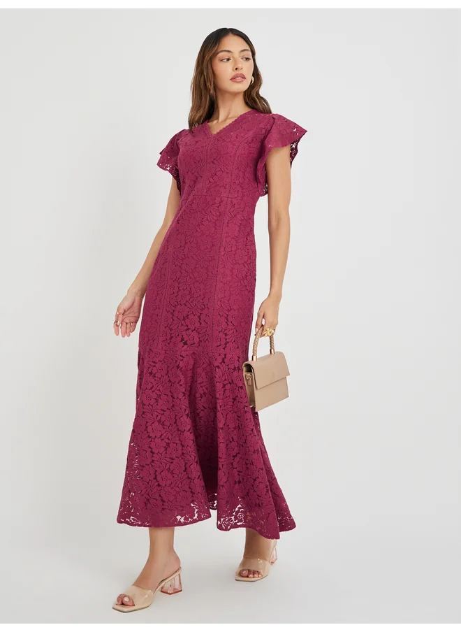 ستايلي Styli Lace Frill Sleeves Mermaid Maxi Dress