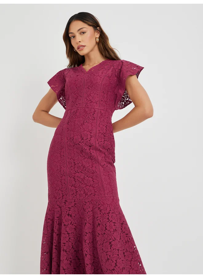 ستايلي Styli Lace Frill Sleeves Mermaid Maxi Dress