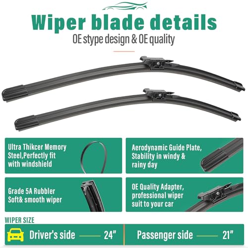 WINDSMILE 24" 21" 13" Windshield Wiper Blades Replacement for Chevy Chevrolet Traverse 2012 2013 2014 2015 2016 2017 Premium All Weather Front Rear Wipers Set - OEM Quality (Pack of 3) - Image 3
