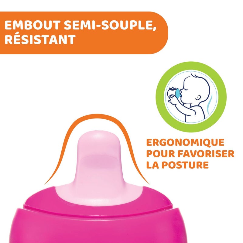Chicco Baby Training Sippy Cup for 6+ months, 200ml | Semi Soft Bite-Resistant Spout | Spill Proof | Easy Grip | BPA Free Material (Pink) - Image 4