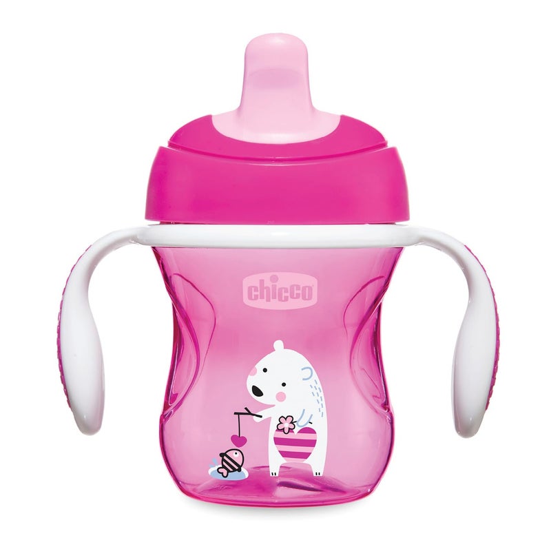 Chicco Baby Training Sippy Cup for 6+ months, 200ml | Semi Soft Bite-Resistant Spout | Spill Proof | Easy Grip | BPA Free Material (Pink) - Image 1