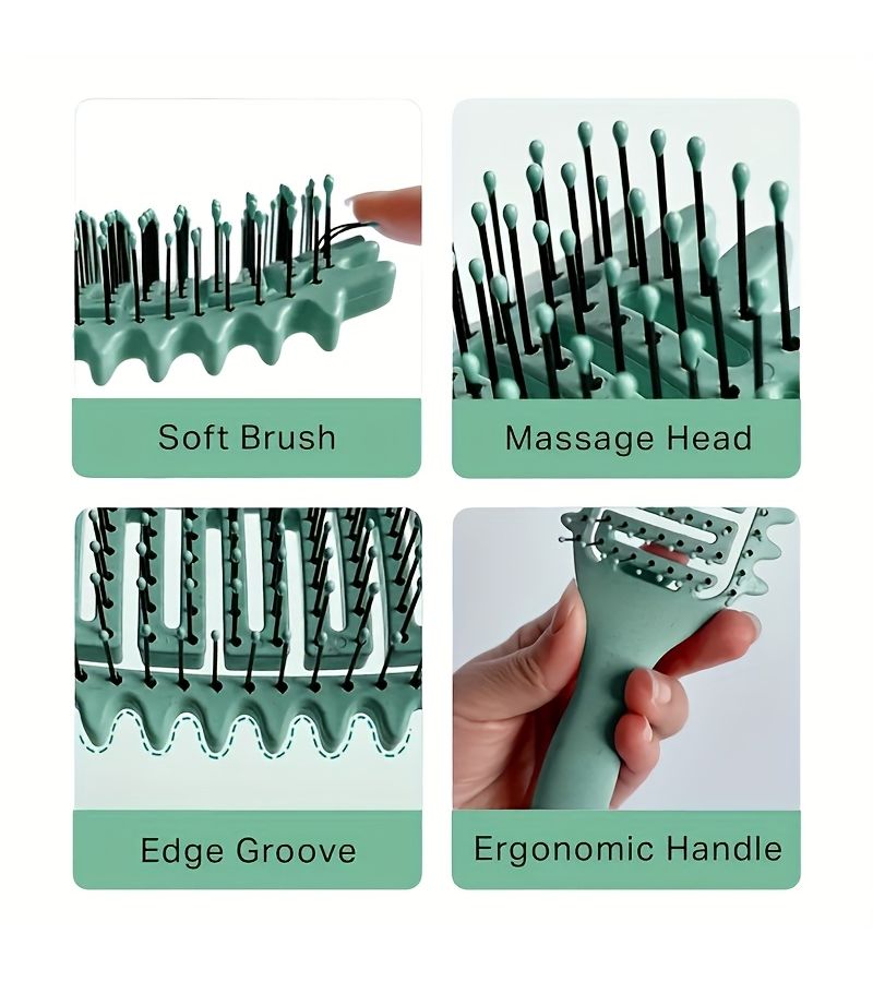 1 Curling Brush Portable Hollow Comb With Nylon Bristles And ABS Handle In Pink For All Hair Types Smoothing Shaping Detangling Styling Tool - Image 5