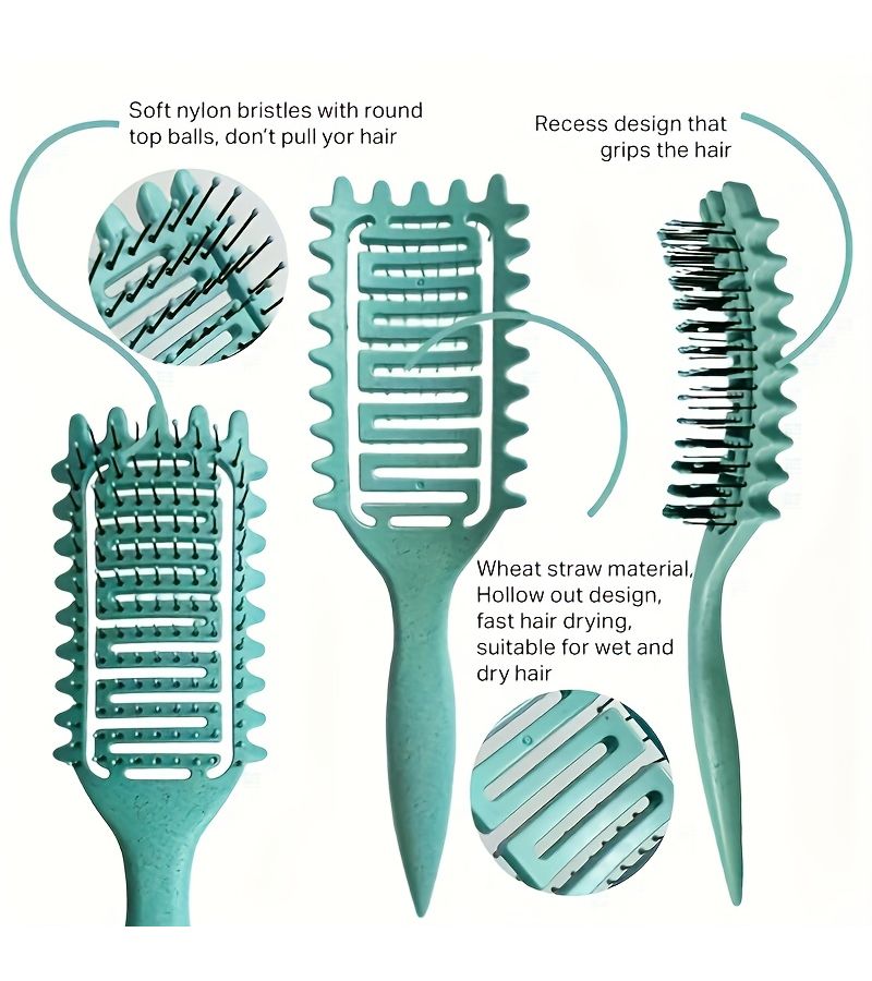 1 Curling Brush Portable Hollow Comb With Nylon Bristles And ABS Handle In Pink For All Hair Types Smoothing Shaping Detangling Styling Tool - Image 2