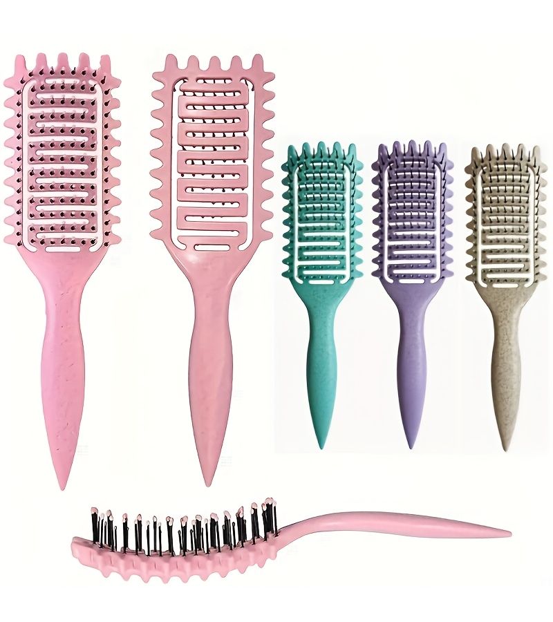 1 Curling Brush Portable Hollow Comb With Nylon Bristles And ABS Handle In Pink For All Hair Types Smoothing Shaping Detangling Styling Tool - Image 1