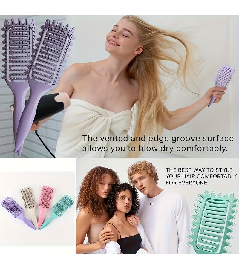 1 Curling Brush Portable Hollow Comb With Nylon Bristles And ABS Handle In Pink For All Hair Types Smoothing Shaping Detangling Styling Tool - Image 3