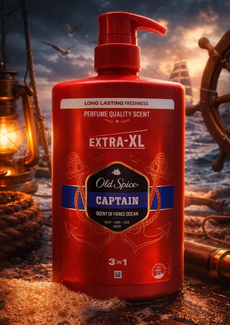 أولد سبايس كابتن 3 في 1 جل استحمام وشامبو للرجال، رائحة منعشة تدوم طويلاً، تنظيف عميق للشعر والوجه والجسم، شعور لطيف على البشرة 1 لتر. - Image 2