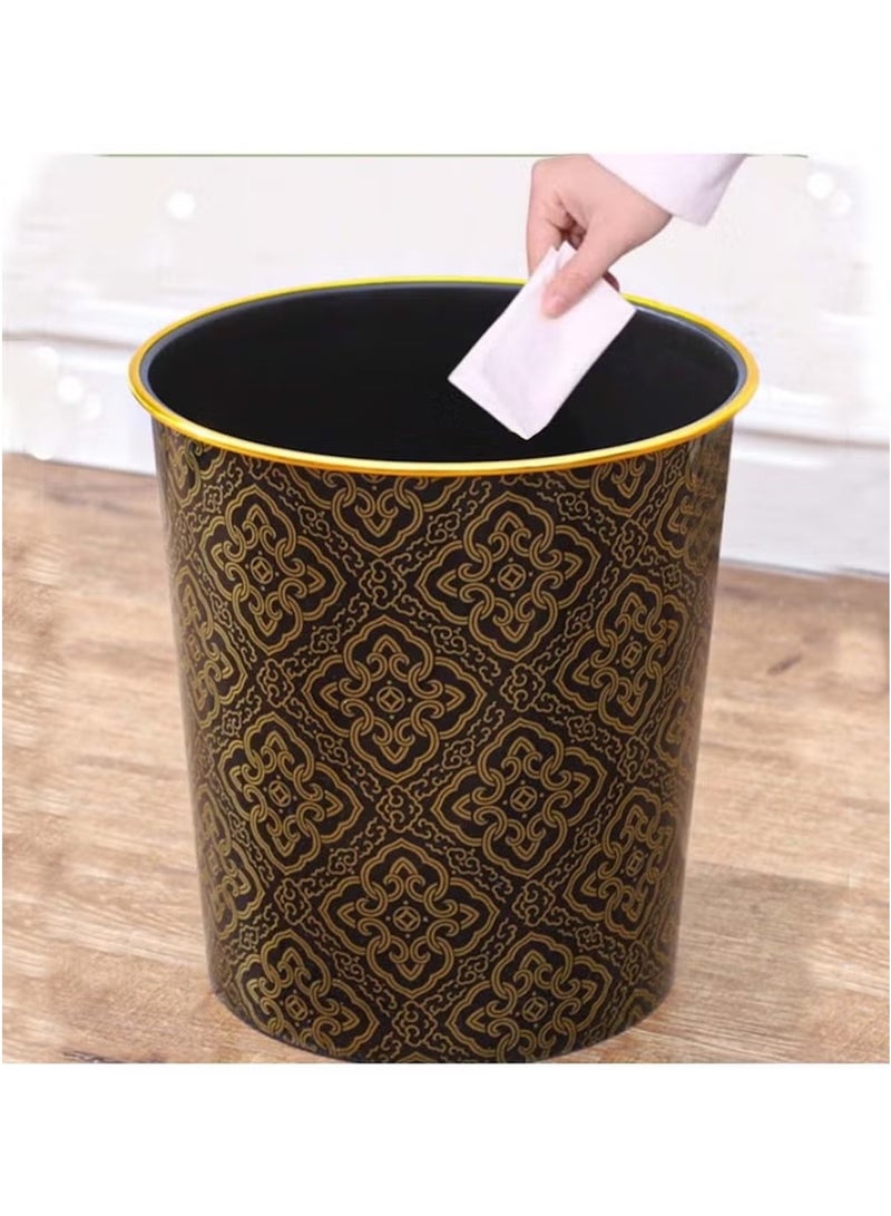 Huitich Black Plastic Trash Can – 26×24.5 cm with Gold-Edged Pattern | Elegant, Compact & Durable - Image 2
