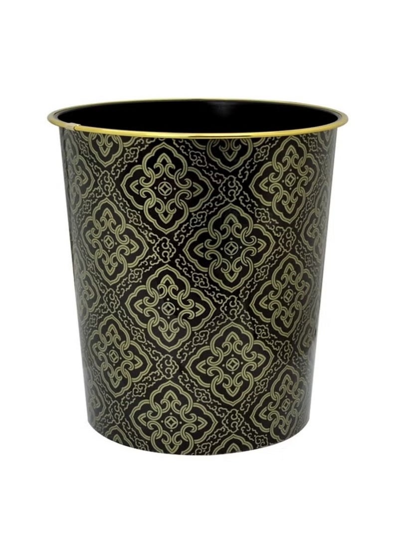 Huitich Black Plastic Trash Can – 26×24.5 cm with Gold-Edged Pattern | Elegant, Compact & Durable - Image 1