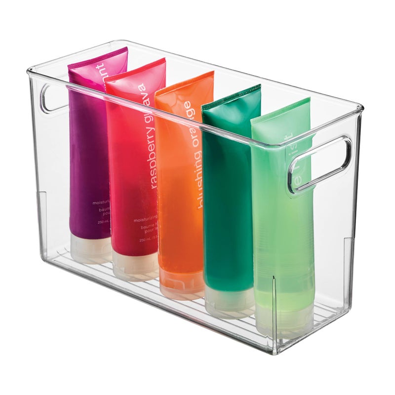 iDesign Slim Clear Plastic Bathroom Storage Bin, Tall Narrow Organizer for Lotions, Creams, and Toiletries - Image 1