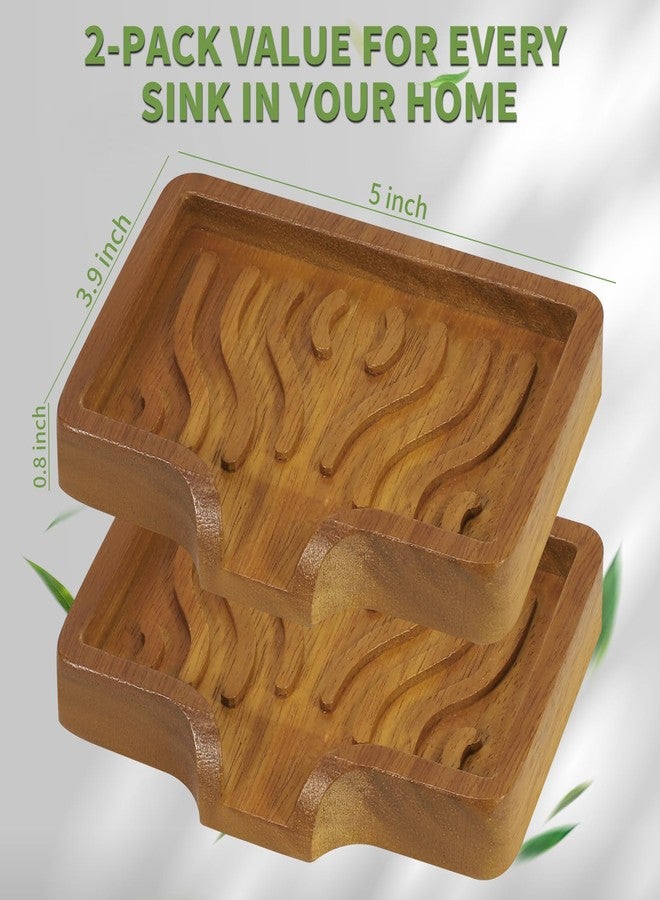 DEBETOOL 2Pack Wood Soap Dish - Natural Wooden Bar Soap Holder with Drain Spout Fast Drying for Shower & Kitchen Sink, Bathroom Sponge Holder with Tray（Waterproof） - Image 2